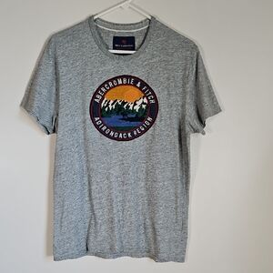 Abercrombie & Fitch Mens LG Adirondack Region Embroidered Patch Grey Tee